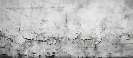 Obraz premium A monochrome photo of a cracked concrete wall surrounded by freezing winter grass in the city. The natural landscape contrasts with the urban pattern