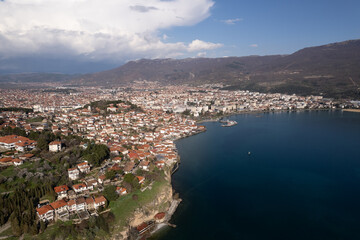 Fototapeta premium Aerial view of Ohrid in North Macedonia
