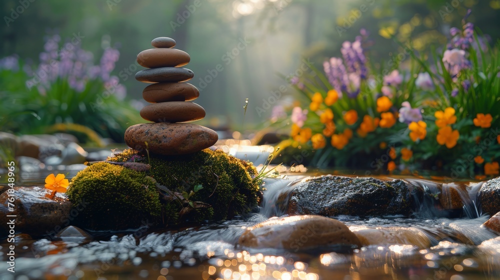 Wall mural Zen stones in a serene stream