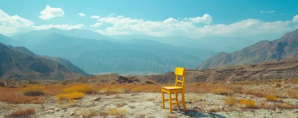 Schilderijen op glas Yellow chair in a desert landscape © iVGraphic