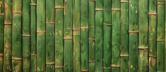 A detailed shot showcasing a line of vibrant green bamboo plants, with their slender stems and...