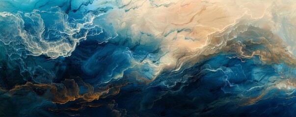 Abstract fluid art background in blue and orange tones - obrazy, fototapety, plakaty
