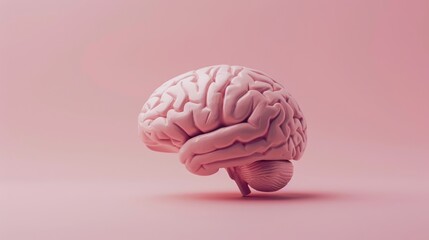 Pink human brain on a pink background