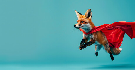 Fototapeta premium flying fox with a superhero cape on blue background