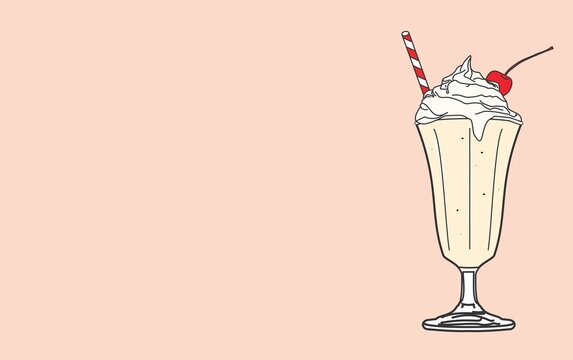 Milkshake with straw on muted pink background