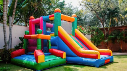 bounce house slide, Colorful bouncy castle slide for children playground 