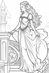 Fototapeta premium Coloring page, Princess. High quality photo. Generated by AI