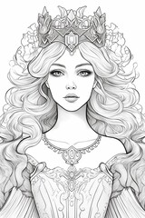 Coloring page, Princess. High quality photo. Generated by AI
