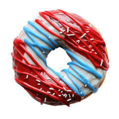 Red White and Blue Donut Isolated on a Transparent Background 