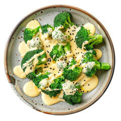 Delicious Plate of Broccoli with Cheese Sauce Isolated on a Transparent Background