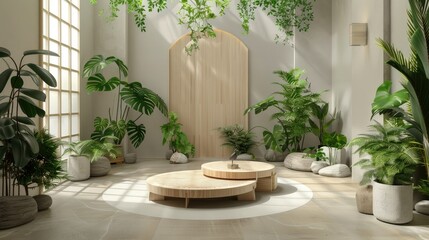 Fototapeta na wymiar Tropical Tranquility Rattan Elegance in Botanical Lounge