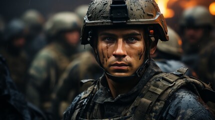 Military Man in Helmet