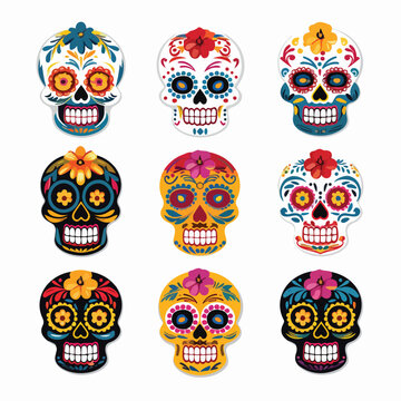 Modern minimalist colorful mexican sugar skulls 