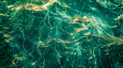 Elegant digital waves in a dance of green and aurous hues, a luxury background concept.