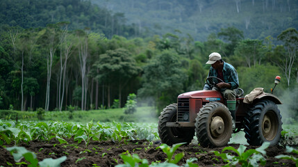 Obraz premium A farmer man working in the fields. Agriculture
