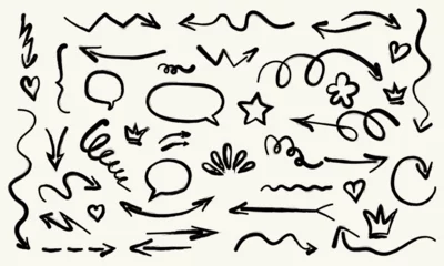 Muurstickers Hand drawn doodle design elements. Arrows crown, heart, star, speech bubble. Vector illustration © Sun_Lab_Design