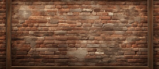 A brown brick wall with a wooden frame around it. The brickwork forms a beautiful pattern while the wood adds a touch of warmth to the building material mix