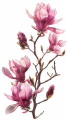 Magnolia flowers tree branch isoated on white background