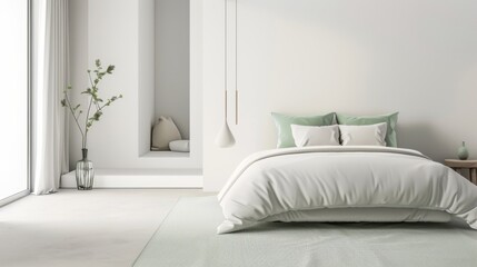 Fresh Minty Green Pillow in Modern Bedroom Design AI Generated.