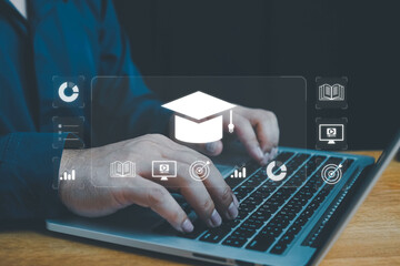 E-learning education, Concept of Online education. e-learning education concept, learning online with webinar. Digital courses to develop new skills. internet lessons, Education internet Technology.