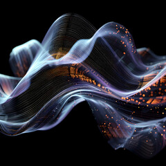 Abstract wave with moving dots and lines. Flow of particles. Cyber technology for abstract background.