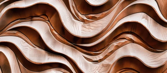 Fotobehang A closeup of a mesmerizing brown and white swirl pattern on a wooden surface, resembling a piece of art with perfect symmetry. The visual arts piece is enhanced by an electric blue metal backdrop © 2rogan