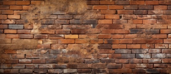 A detailed close up of a vintage brown brick wall showcasing the intricate brickwork pattern. The...