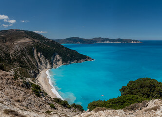 Fototapeta premium Aerial view of Myrtos beach, Kefalonia, Greece