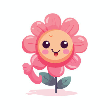 Okay pink flower character cartoon flat vector illu