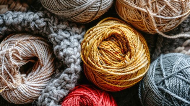 picture of wool yarn, craft natural colored knitting hobby backgrounds