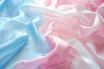 Transgender pride flag, lgbtq+ colourful background with blue, white and pink shades on fabric pleats