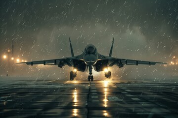 Fighter Jet Parked on Airport Tarmac - obrazy, fototapety, plakaty