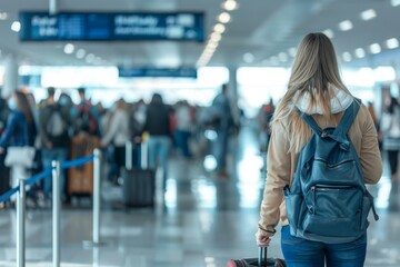 Passengers standing at airport boarding gate