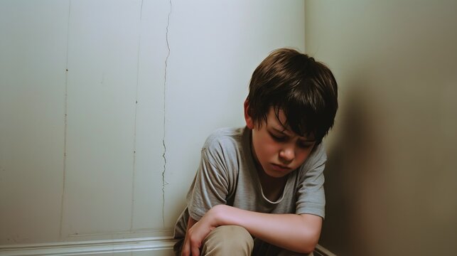 Sad little boy. сhild abuse concept