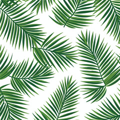 Palm tree leaf seamless pattern flat vector illustr