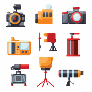 Photography and film making related icons flat vector