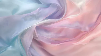 Fotobehang High quality flashy, flowing, shiny, wavy, silk, satin, organza, fashion fabric background. Fabrics from the trend colors of 2024. Juicy peach, gray, pink, beige orange, white, black, lilac texture. © DRAGOS
