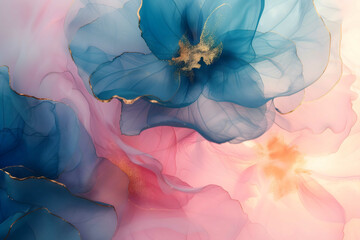 Beautiful abstract background.Alcohol ink.Flowers.Fluid art.Liquid marble.Contemporary art.Generative AI