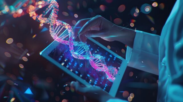 Analysis of DNA testing results on innovation and the future. medical health services in laboratory background - Powered by Adobe