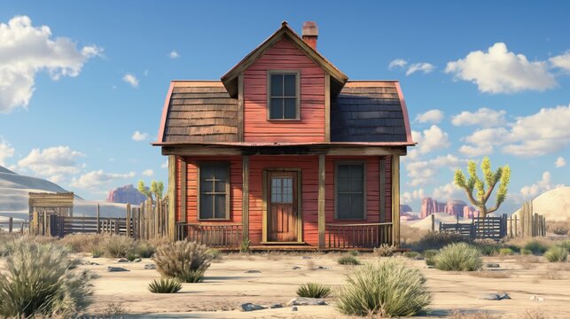 3D illustration of small house in the wild west style.