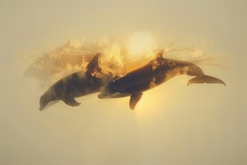 Dolphins Swimming in the Ocean - obrazy, fototapety, plakaty