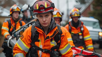 Obraz premium An emergency response team training exercise, including participants of various ages and physical abilities, preparing for real-world scenarios