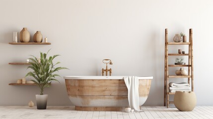 Fototapeta na wymiar Trendy Bathroom with Tub and Plant