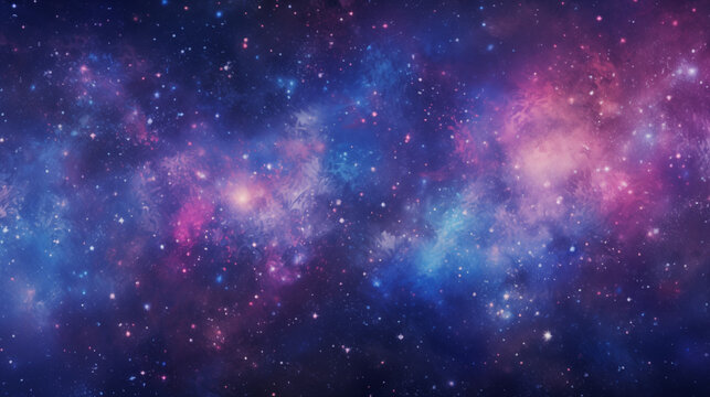 Whimsical Cosmic Dust and Star Clusters in Blue and Pink