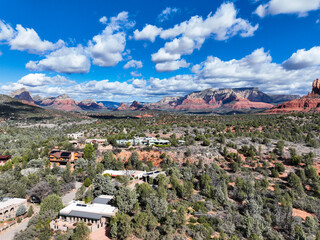 Sedona, Arizona, looking at the Southern area of the Valley Shopping Areas and the Red stone Buttes...