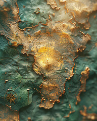 Ancient Map, Parchment, Mysterious artifact discovered in hidden chamber, Unveiling ancient civilizations, Clear sky, 3D render, Golden hour, Depth of field bokeh effect - obrazy, fototapety, plakaty