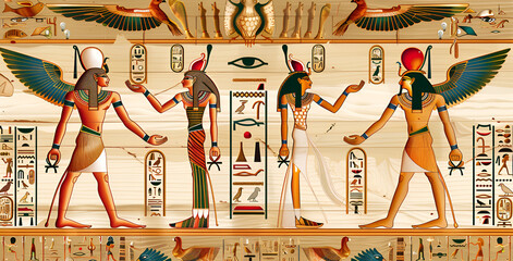 egyptian papyrus painting - obrazy, fototapety, plakaty