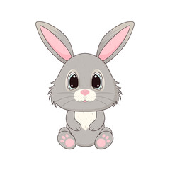 Fototapeta premium Cute little gray rabbit on a white background. Easter rabbit icon. Vector illustration