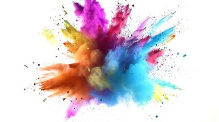 Colorful Rainbow Holi Paint Color Powder on White Background. Explosion, Splash, Creative, Spray, Coloured, Abstract, Dust, Colors, Isolated
