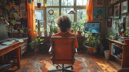 Capture the essence of modern work life with portraits showcasing individuals in their home office setups. Reflect the evolving trend of remote work in vivid imagery.
 - obrazy, fototapety, plakaty
